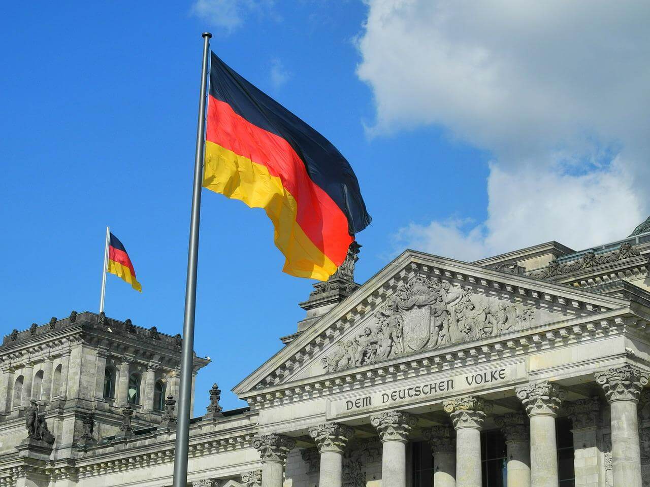 flag of Germany outside the German parliament building in Berlin