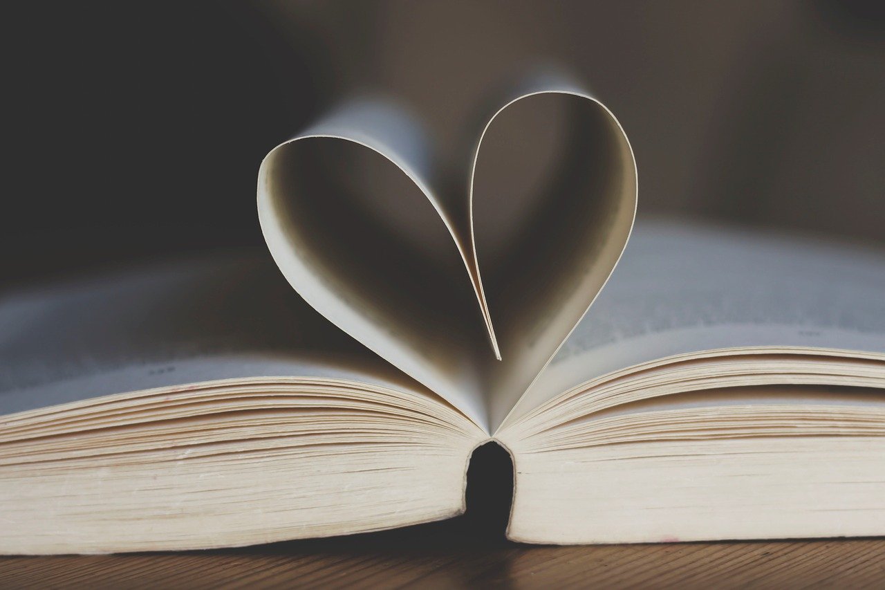 Pages of a book folded into a heart