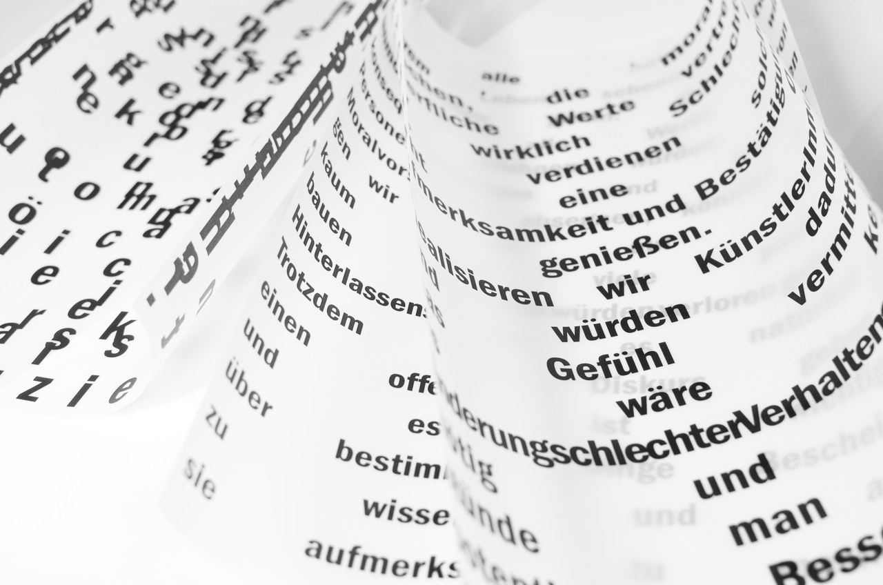 German letters and words in black on white pages