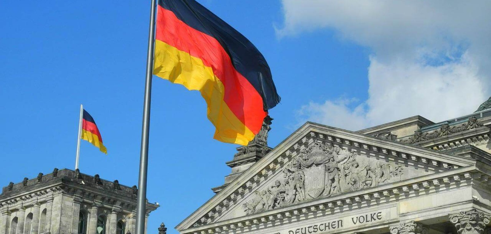 flag of Germany outside the German parliament building in Berlin