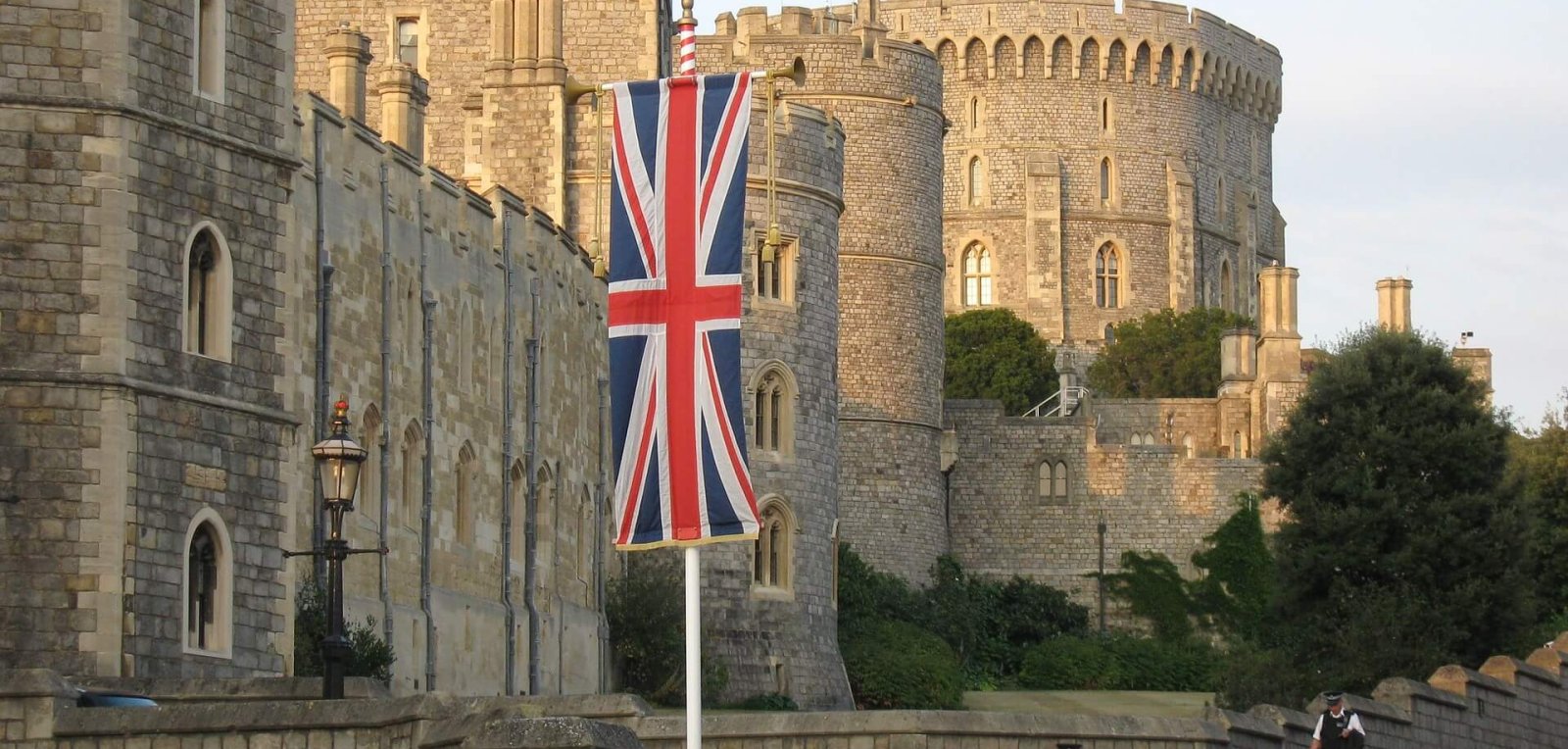 British flag on a pole outside of Windsor castle